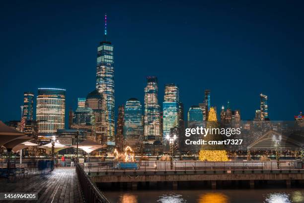 freedom tower and christmas tree - jersey city stock pictures, royalty-free photos & images