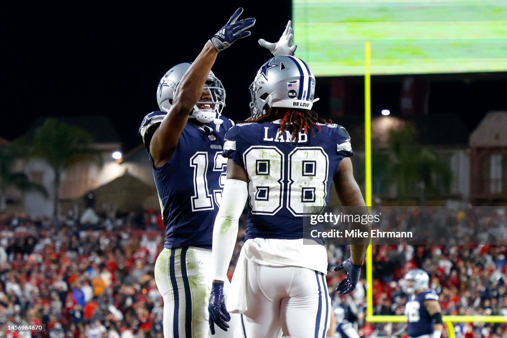 CeeDee Lamb of the Dallas Cowboys celebrates with Michael Gallup News  Photo - Getty Images