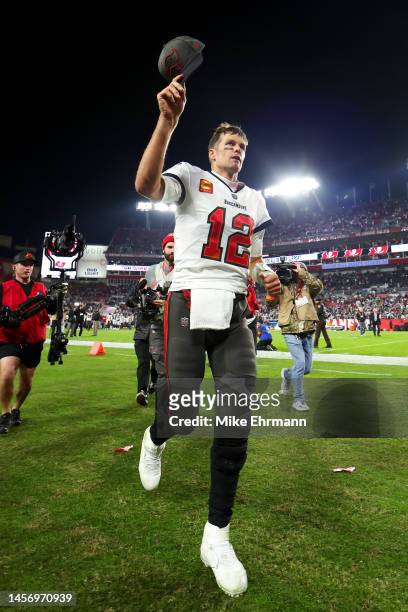 Tom Brady of the Tampa Bay Buccaneers walks off the field after losing to the Dallas Cowboys 31-14 in the NFC Wild Card playoff game at Raymond James...