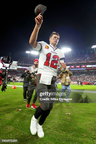 Tom Brady of the Tampa Bay Buccaneers walks off the field after losing to the Dallas Cowboys 31-14 in the NFC Wild Card playoff game at Raymond James...