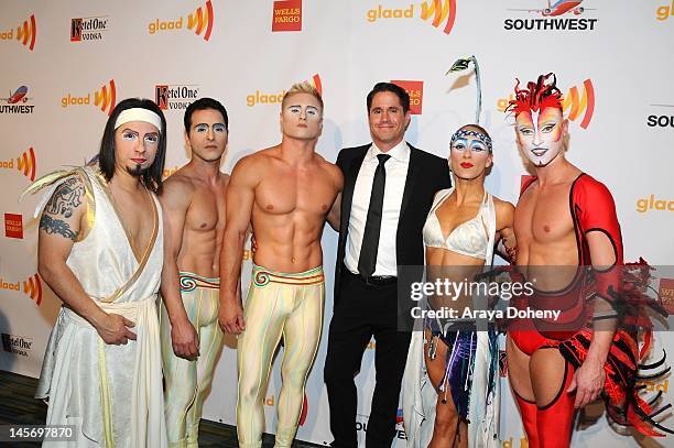 S President Herndon Graddick and Cirque du Soleil performers arrive at the 23rd Annual GLAAD Media Awards at San Francisco Marriott Marquis on June...