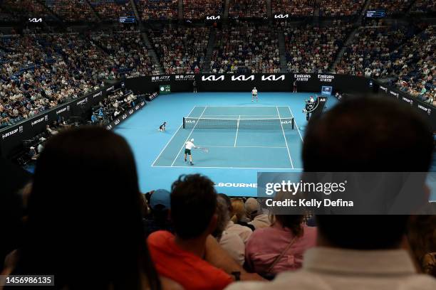 General view of play on Rod Laver Arena in the round one singles match between Andy Murray of Great Britain and Matteo Berrettini of Italy during day...