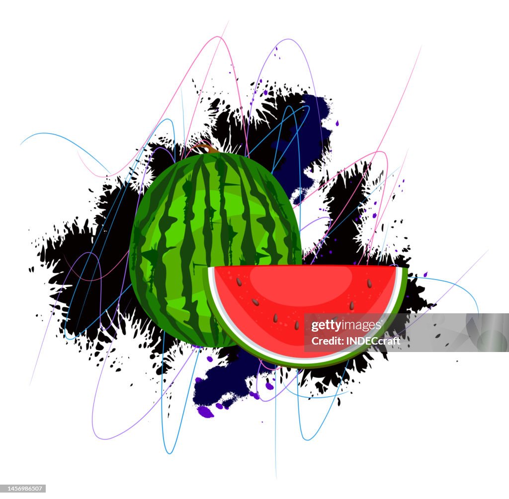 Watermelon with slice with grunge
