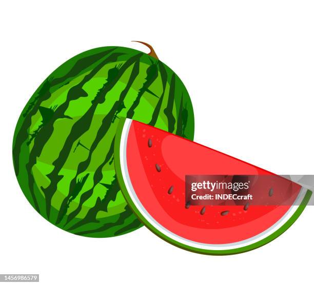 watermelon with slice - pineapple half stock illustrations