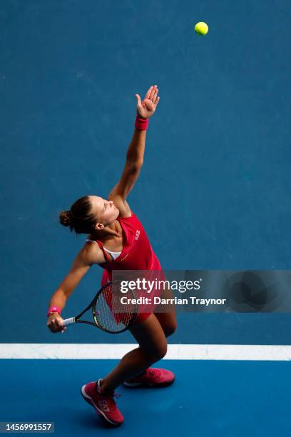 Veronika Kudermetova serves in their round one singles match against Maryna Zanevska of Belguim during day two of the 2023 Australian Open at...