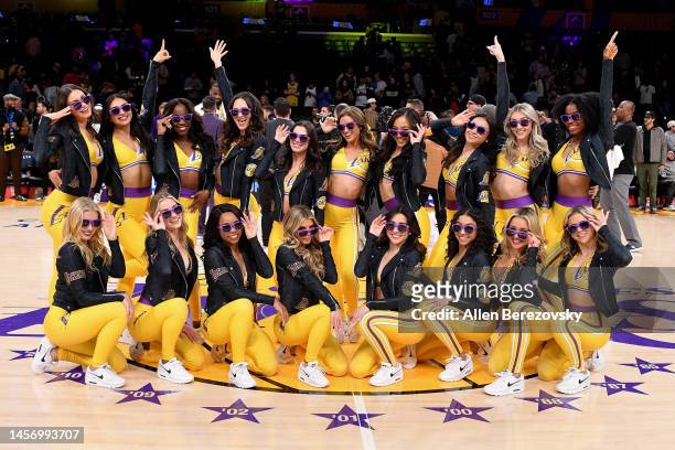 Laker Girls pose for a photo following a basketball game between the Los Angeles Lakers and the Houston Rockets at Crypto.com Arena on January 16,...