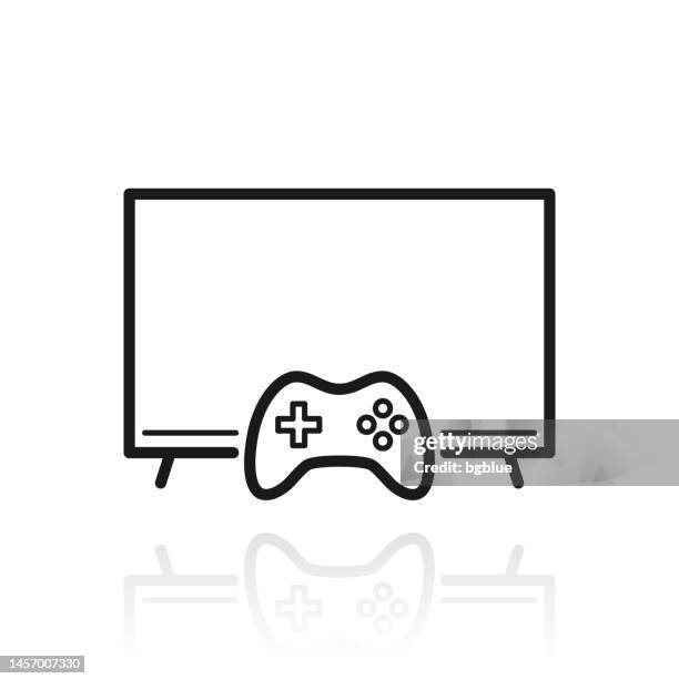 tv with gamepad. icon with reflection on white background - pc gaming controller stock illustrations