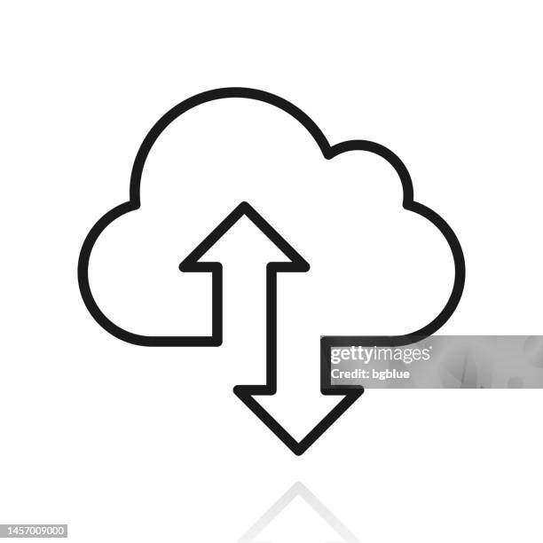 cloud download and upload. icon with reflection on white background - floor decal stock illustrations