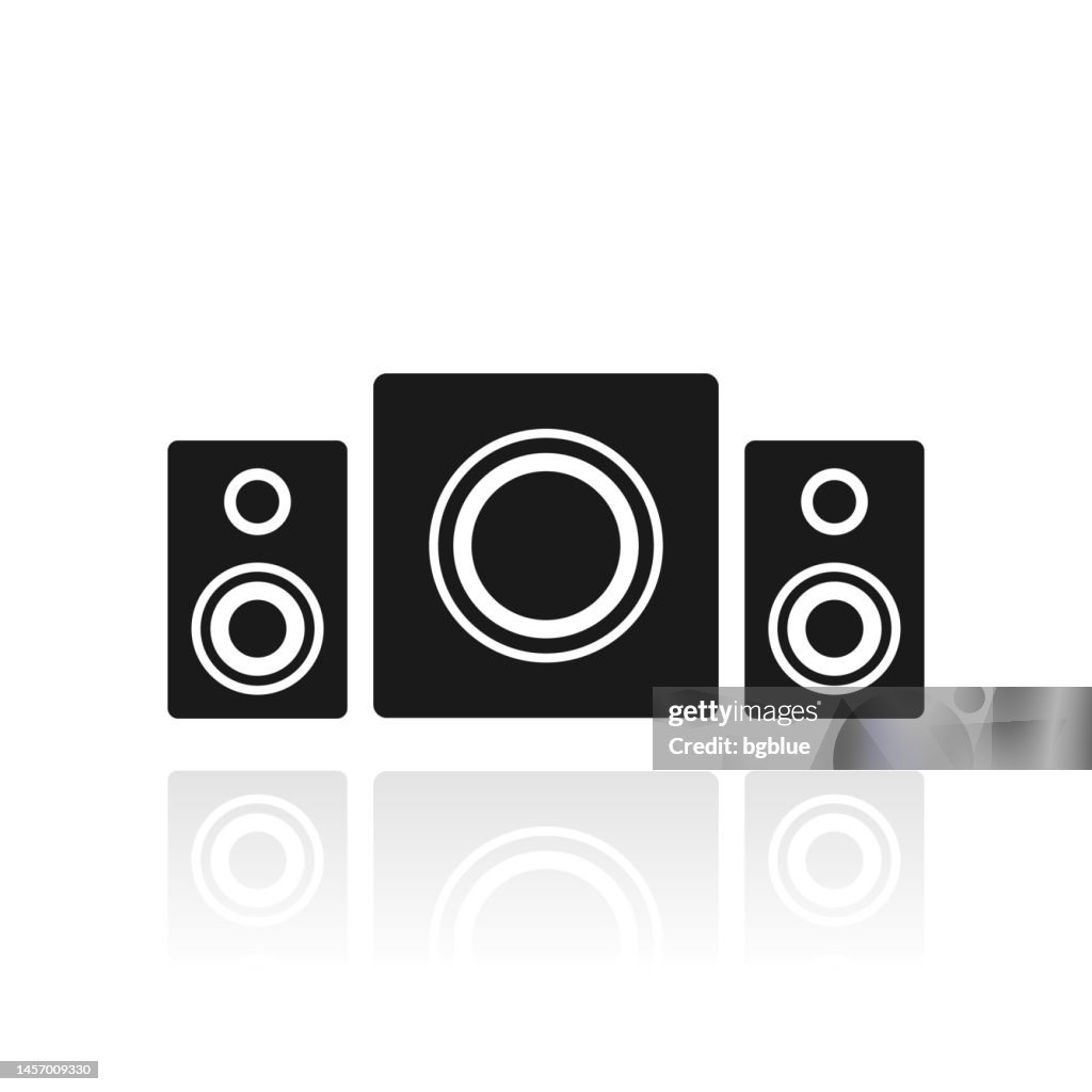 Speaker sound system with Subwoofer. Icon with reflection on white background