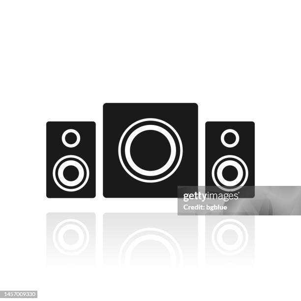 speaker sound system with subwoofer. icon with reflection on white background - surround sound stock illustrations