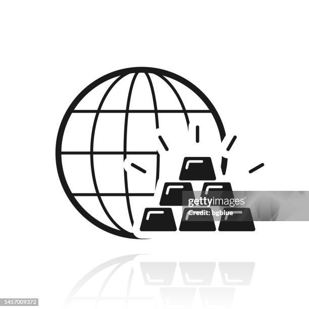 gold bars with globe. icon with reflection on white background - gold globe data stock illustrations