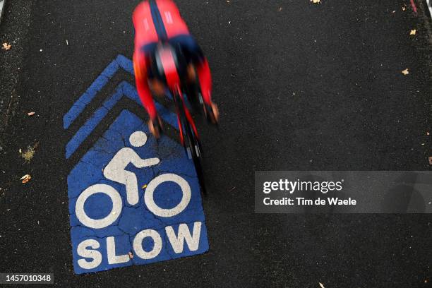 Leo Hayter of The United Kingdom and Team INEOS Grenadierssprints during the 23rd Santos Tour Down Under 2023 - Prologue a 5,5km individual time...
