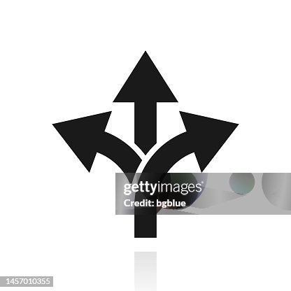 Three way direction arrow. Icon with reflection on white background Three way direction arrow. Icon with reflection on white background
