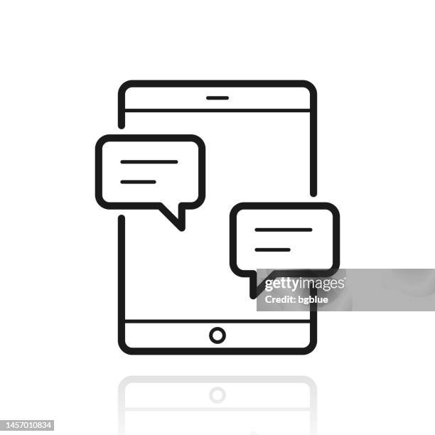 tablet pc with chat bubbles. icon with reflection on white background - using ipad white background stock illustrations
