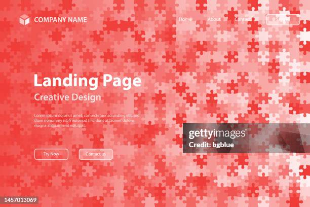 landign page template - red abstract background with jigsaw puzzle - digital marketing tools stock illustrations