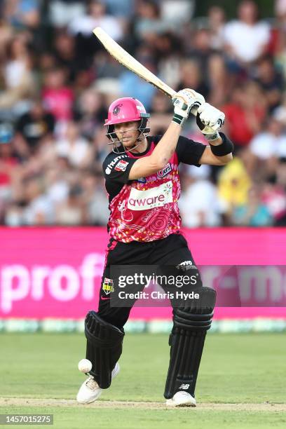 Steve Smith of the Sixers bats during the Men's Big Bash League match between the Sydney Sixers and the Adelaide Strikers at Coffs Harbour...