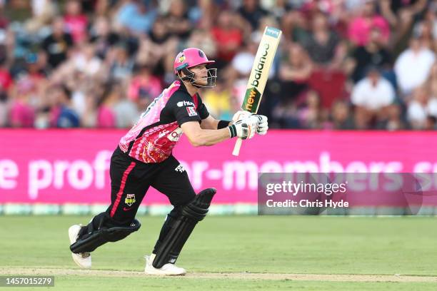 Steve Smith of the Sixers bats during the Men's Big Bash League match between the Sydney Sixers and the Adelaide Strikers at Coffs Harbour...