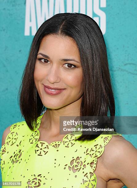 Actress Julia Jones arrives at the 2012 MTV Movie Awards at Gibson Amphitheatre on June 3, 2012 in Universal City, California.