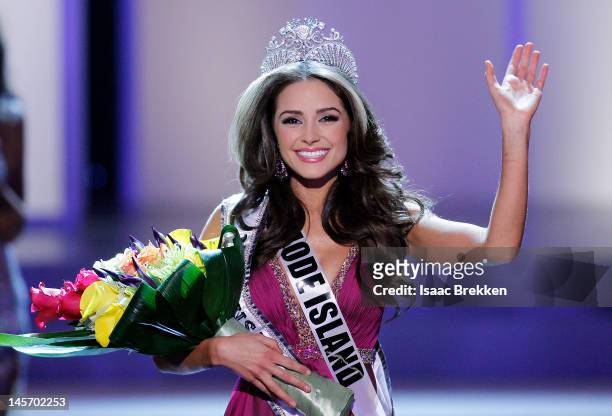 Miss Rhode Island USA Olivia Culpo waves to the crowd after winning the 2012 Miss USA pageant at the Planet Hollywood Resort & Casino on June 3, 2012...