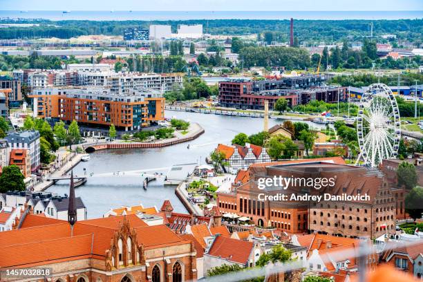 the old town of gdansk and motlawa river - view from above. - gdansk stock pictures, royalty-free photos & images