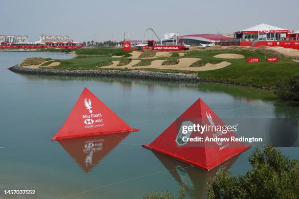 General view of the seventeenth and eighteenth holes prior to the Abu Dhabi HSBC Championship at Yas Links Golf Course on January 17, 2023 in Abu...