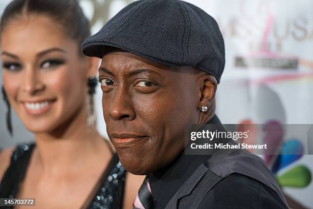 Miss Universe 2008 Dayana Mendoza and actor Arsenio Hall attend the 2012 Miss USA pageant red carpet at Planet Hollywood Casino Resort on June 3,...