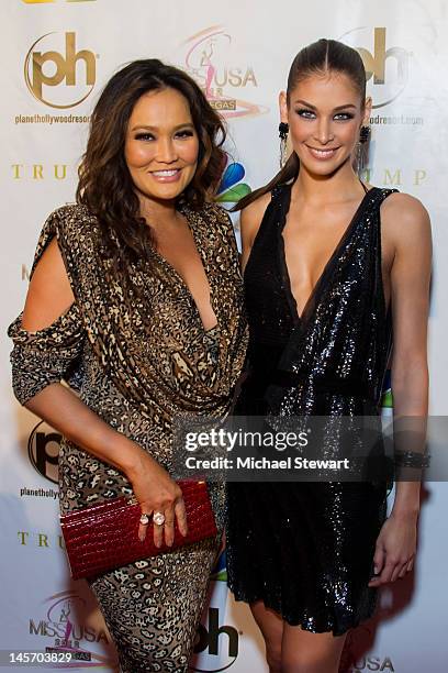 Actress Tia Carrere and Miss Universe 2008 Dayana Mendoza attend the 2012 Miss USA pageant red carpet at Planet Hollywood Casino Resort on June 3,...