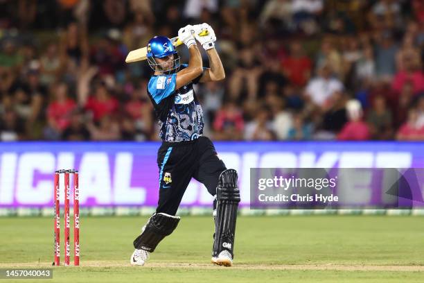 Matt Short of the Strikers bats during the Men's Big Bash League match between the Sydney Sixers and the Adelaide Strikers at Coffs Harbour...