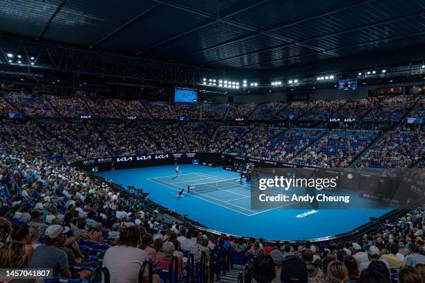 General view of Rod Laver Arena with the roof closed during their round one singles match between Andy Murray of Great Britain and Matteo Berrettini...