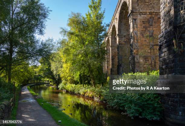 huddersfield canal at uppermill, greater manchester, england - oldham stock pictures, royalty-free photos & images