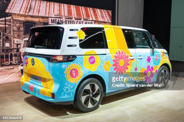 Volkswagen ID. Buzz electric Multi-purpose vehicle van on display at Brussels Expo on January 13, 2023 in Brussels, Belgium. The Volkswagen ID. Buzz...