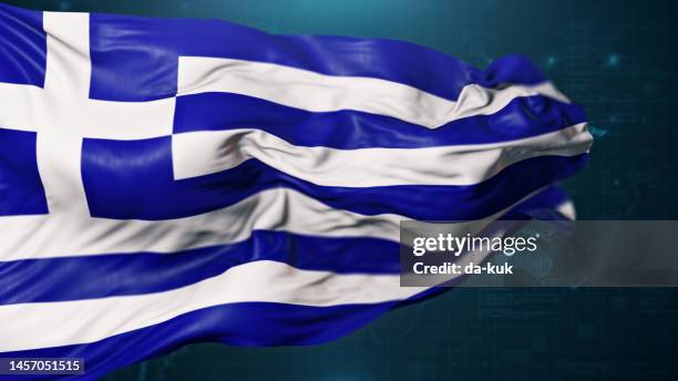 flag of greece on dark blue background - greek flag stockfoto's en -beelden