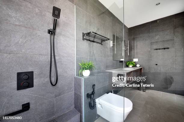 shower in a luxury bathroom - bathroom foto e immagini stock