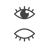 Open eye, closed eye, a set of eye icons. Flat vector illustration isolated on white