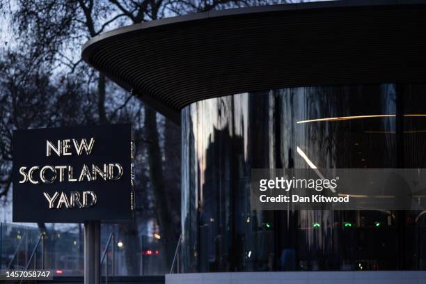 General view of the exterior of New Scotland Yard on January 17, 2023 in London, England. The Metropolitan Police revealed it is investigating 800 of...