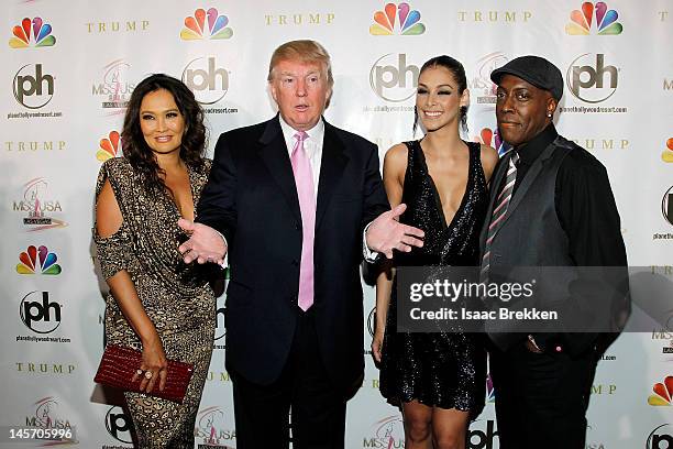 Tia Carrere Donald Trump, Dayana Mendoza and Arsenio Hall arrive at the 2012 Miss USA pageant the Planet Hollywood Resort & Casino on June 3, 2012 in...