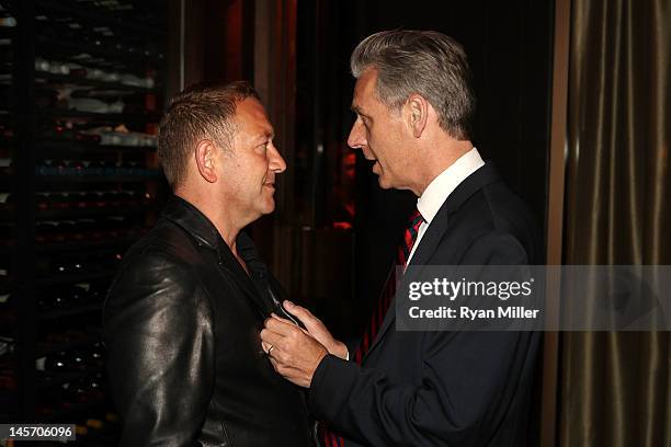Composer Michael John LaChiusa and CTG Artistic Director Michael Ritchie talk during the party for the World Premiere of "Los Otros" at Center...