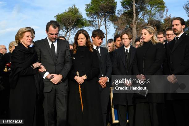 In this Handout picture provided by the Private Office of HM King Constantine of Greece, former Queen Anne Marie, Prince Nikolaos of Greece , Prince...