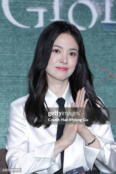 South Korean actress Song Hye-Kyo attends "The Glory" Netflix press conference on December 20, 2022 in Seoul, South Korea.
