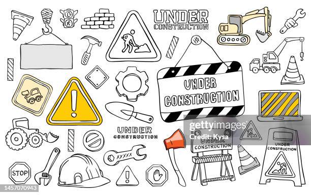 stockillustraties, clipart, cartoons en iconen met under construction symbols set sketch - ax