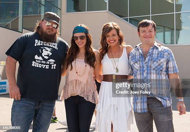 Singer-songwriters Channing Wilson, Rose Falcon, Carly Pearce, and Adam Hood attend the 2012 Country Throwdown Tour at Hoosier Park Racing & Casino...