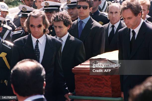 Formula One pilots Emerson Fittipaldi an Christian Fittipaldi of Brazil, Alain Prost of France , Gerhard Berger of Austria and Jackie Stewart of...