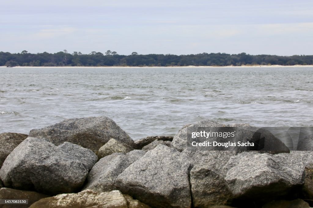 Artificial reef made of rocks and boulders