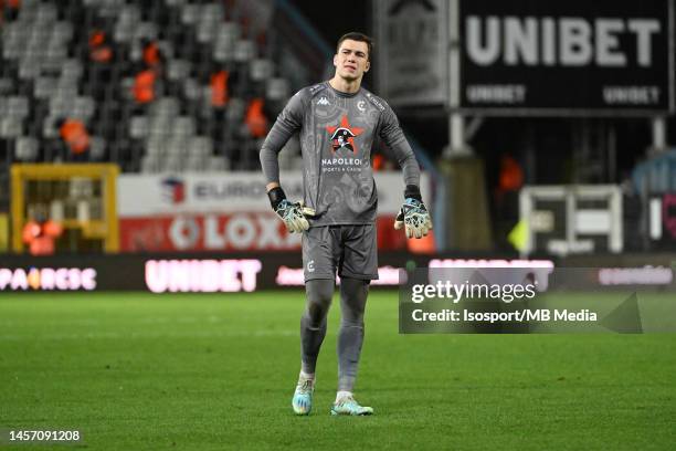 Radoslaw Majecki of Cercle Brugge looks dejected after the Jupiler Pro League season 2022 - 2023 match day 20 between R. Charleroi SC and Cercle...