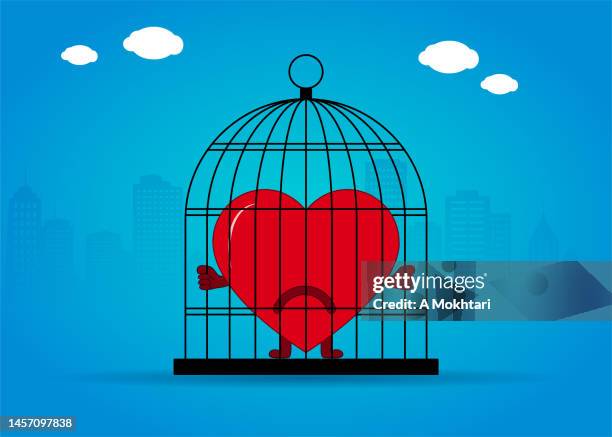 stockillustraties, clipart, cartoons en iconen met prisoner heart, broken heart. - birdcage