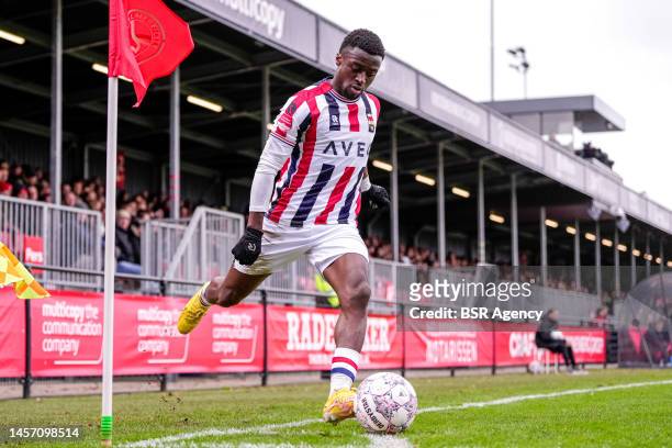 Leeroy Owusu of Willem II during the Dutch Keukenkampioendivisie match between Almere City and Willem II at Yanmar Stadion on January 15, 2023 in...