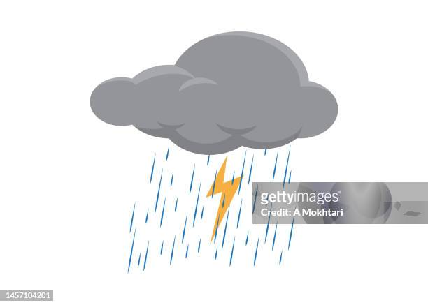 ilustrações de stock, clip art, desenhos animados e ícones de gray cloud icon with rain and lightning, thunderstorm... - céu tempestuoso