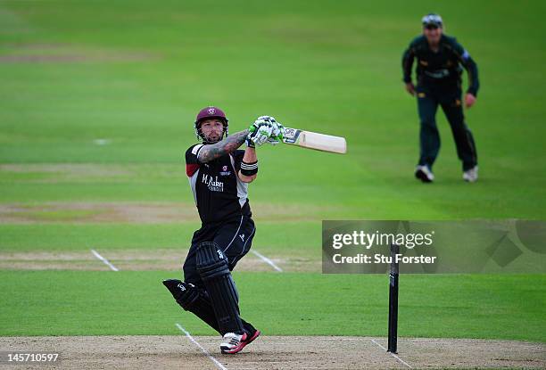 Somerset batsman Peter Trego in action during the Clydesdale Bank Pro40 match between Nottinghamshire and Somerset at Trent Bridge on June 4, 2012 in...