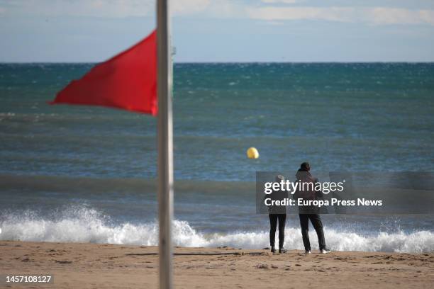 Red flag due to the storm, on 17 January, 2023 in Barcelona, Catalonia, Spain. The seventh major storm of the season has brought wind, waves, snow...