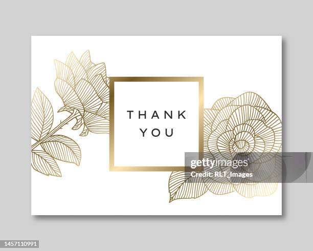 illustrazioni stock, clip art, cartoni animati e icone di tendenza di gold rosethank you card - grazie